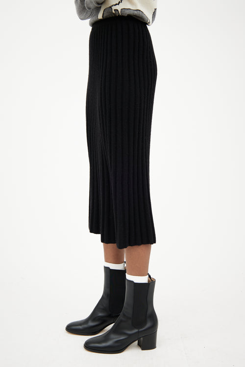 VSP Archive Black Ribbed Cashmere Midlength Skirt