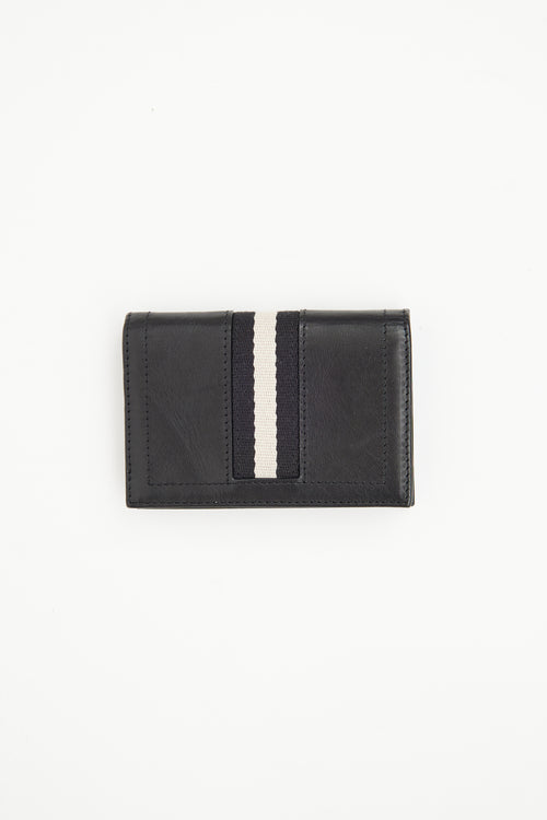 Bally Black Leather Stripe Cardholder