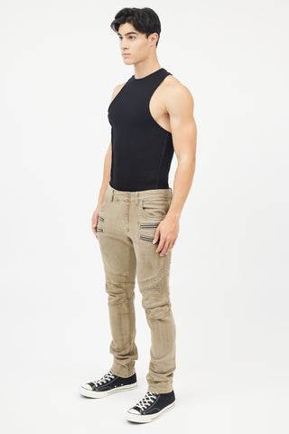 Balmain Beige Cotton Exposed Zip Jeans