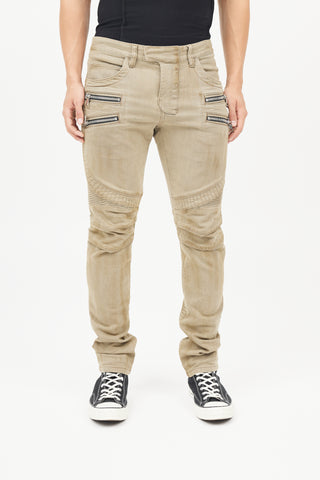 Balmain Beige Cotton Exposed Zip Jeans