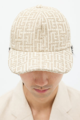 Balmain Beige & Grey Monorgam Woven Hat