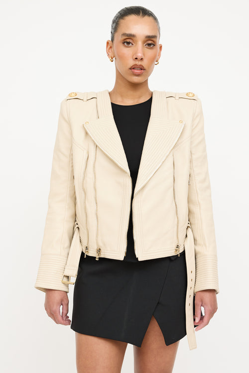 Balmain Quilted Belted Leather Jacket