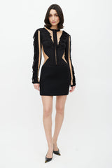 Balmain Black & Beige Mesh Ruffled Bodysuit