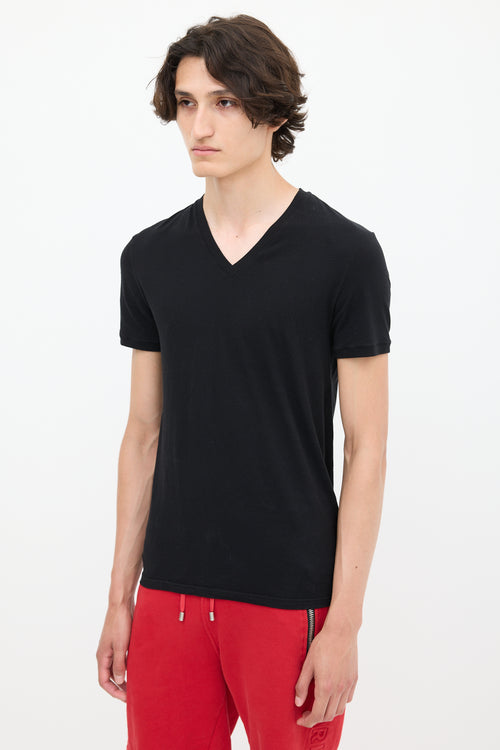 Balmain Black Cotton Embroidered V-Neck T-Shirt