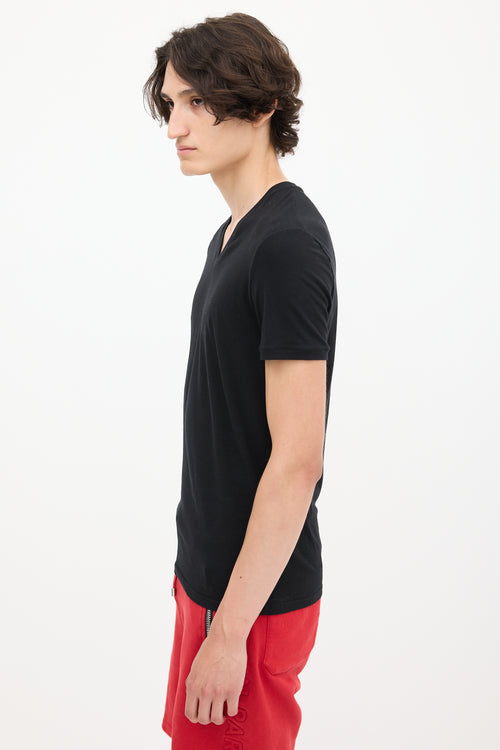 Balmain Black Cotton Embroidered V-Neck T-Shirt