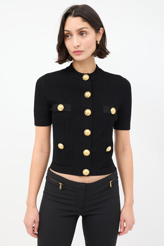 Balmain Black & Gold Buttoned Short Sleeve Cardigan