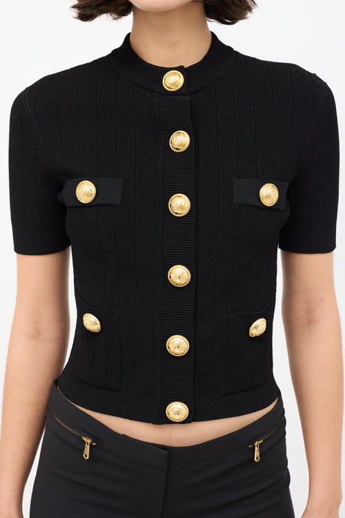 Balmain Black & Gold Buttoned Short Sleeve Cardigan