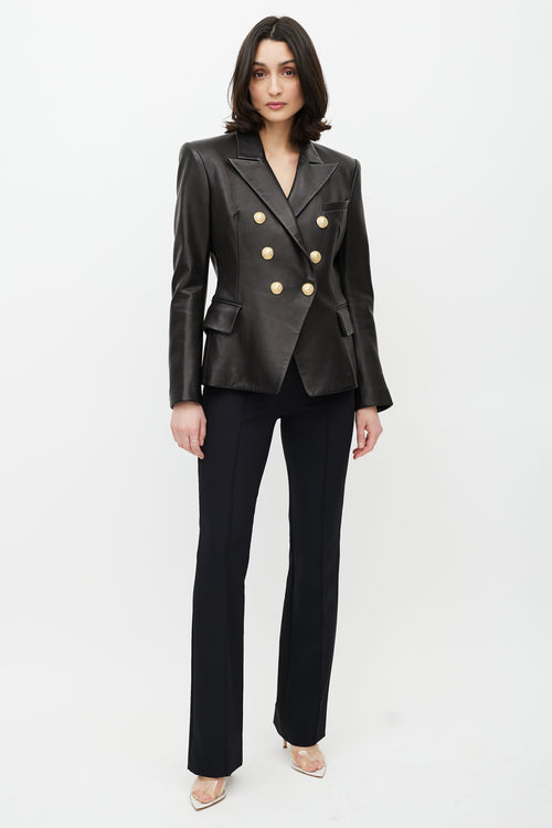 Balmain Black & Gold Leather Double Breasted Blazer