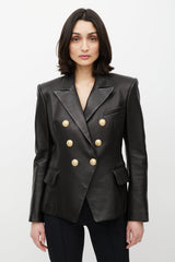 Balmain Black & Gold Leather Double Breasted Blazer