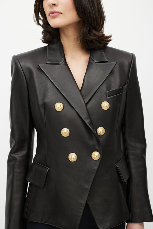 Balmain Black & Gold Leather Double Breasted Blazer