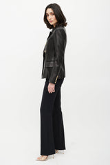Balmain Black & Gold Leather Double Breasted Blazer