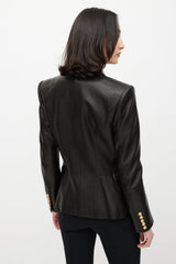 Balmain Black & Gold Leather Double Breasted Blazer