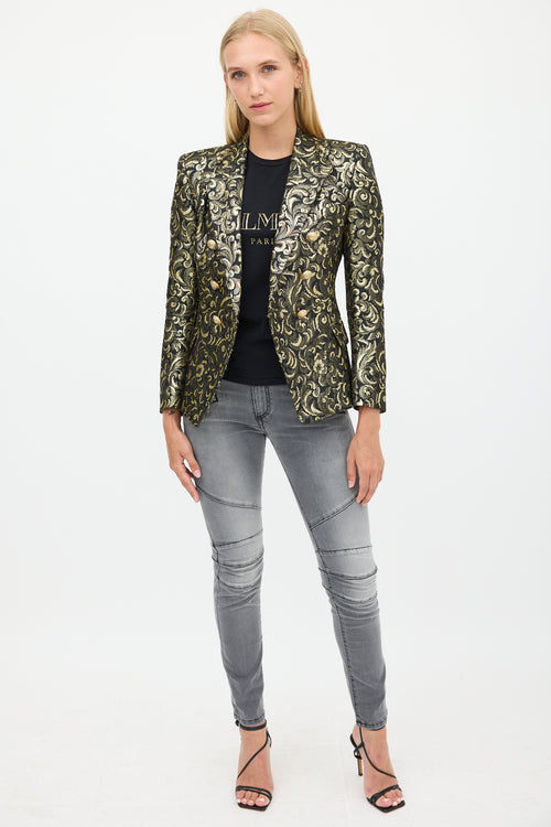 Balmain Black & Gold Floral Jacquard Blazer