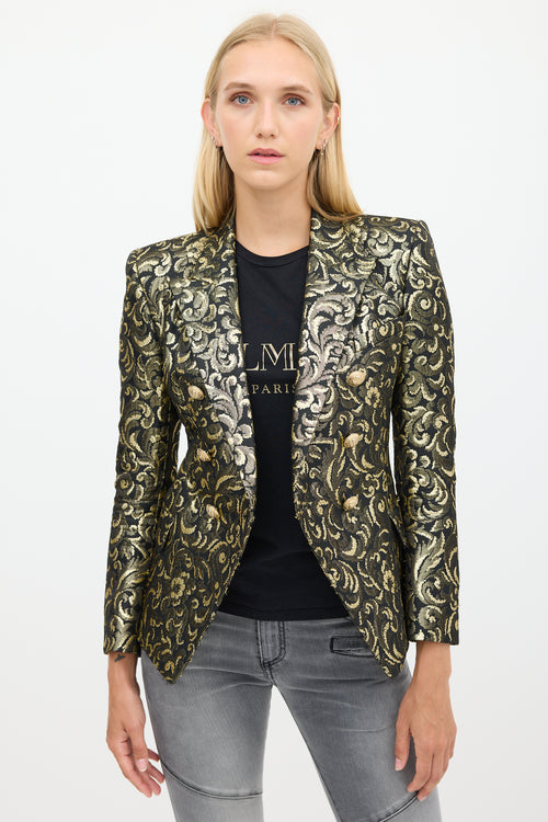 Balmain Black & Gold Floral Jacquard Blazer