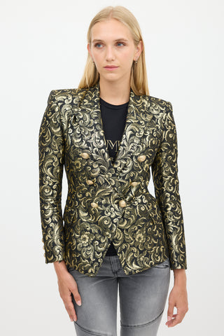 Balmain Black & Gold Floral Jacquard Blazer