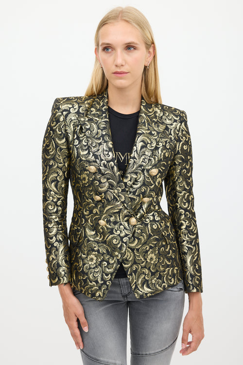 Balmain Black & Gold Floral Jacquard Blazer