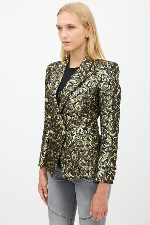 Balmain Black & Gold Floral Jacquard Blazer