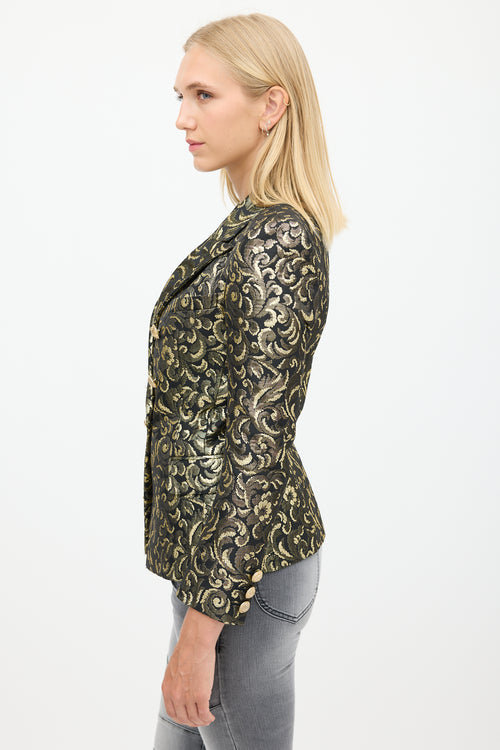 Balmain Black & Gold Floral Jacquard Blazer