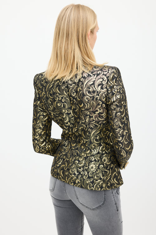 Balmain Black & Gold Floral Jacquard Blazer