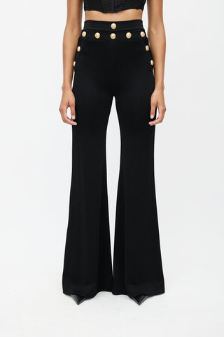 Balmain Black & Gold Knit Wide Leg Trouser