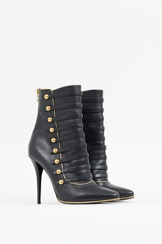 Balmain Black & Gold Leather Alienor Stiletto Boot