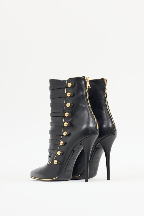 Balmain Black & Gold Leather Alienor Stiletto Boot