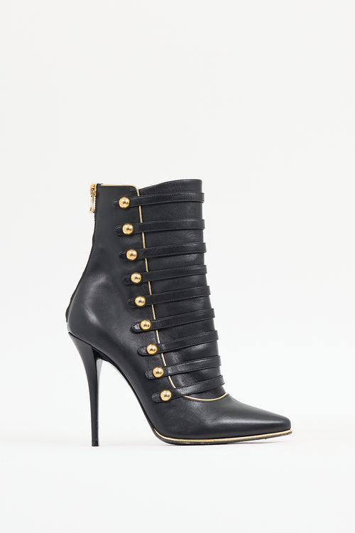 Balmain Black & Gold Leather Alienor Stiletto Boot