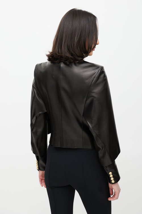 Balmain Black Leather Cape Jacket