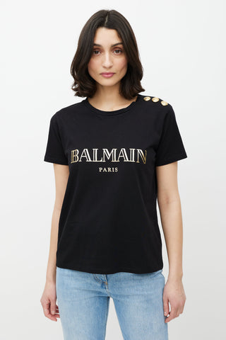 Balmain Black & Gold Logo T-Shirt