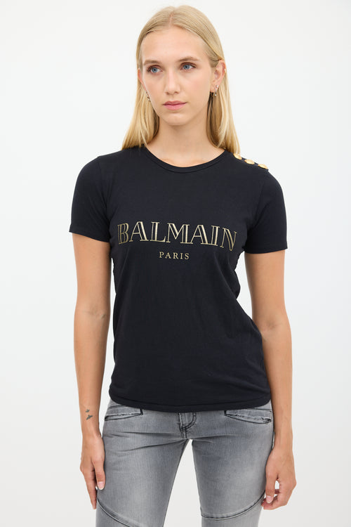 Balmain Black & Gold Logo T-Shirt