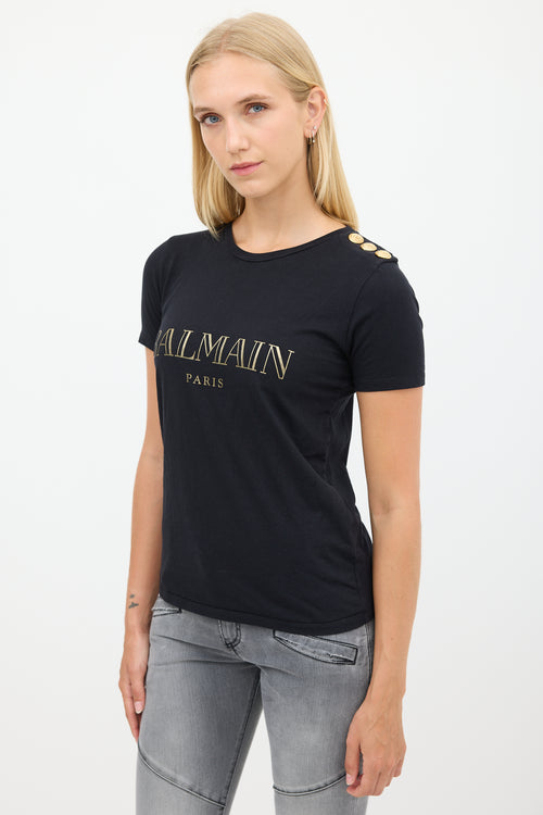 Balmain Black & Gold Logo T-Shirt