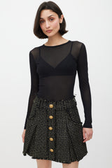 Balmain Black & Gold Metallic Knit Fringe Skirt