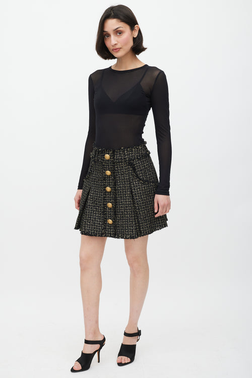 Balmain Black & Gold Metallic Knit Fringe Skirt