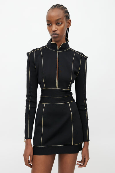 Balmain // Black & Gold Midi Knit Dress – VSP Consignment