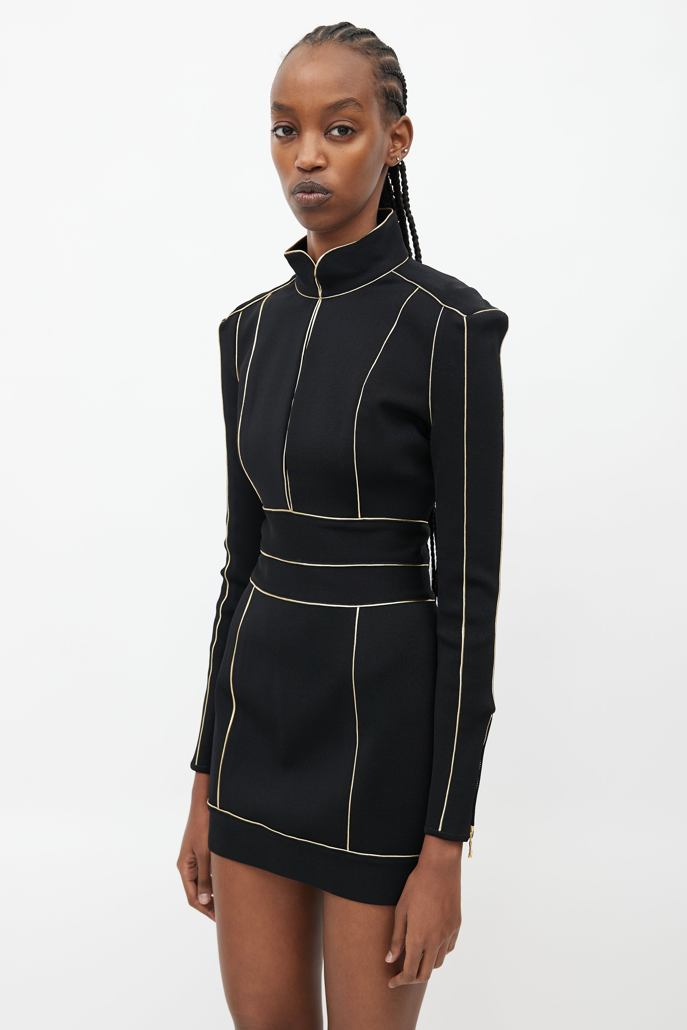 Balmain // Black & Gold Midi Knit Dress VSP Consignment Balmain // Black & Gold Midi Knit Dress VSP Consignment