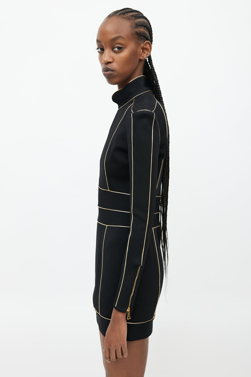 Balmain Black & Gold Midi Knit Dress