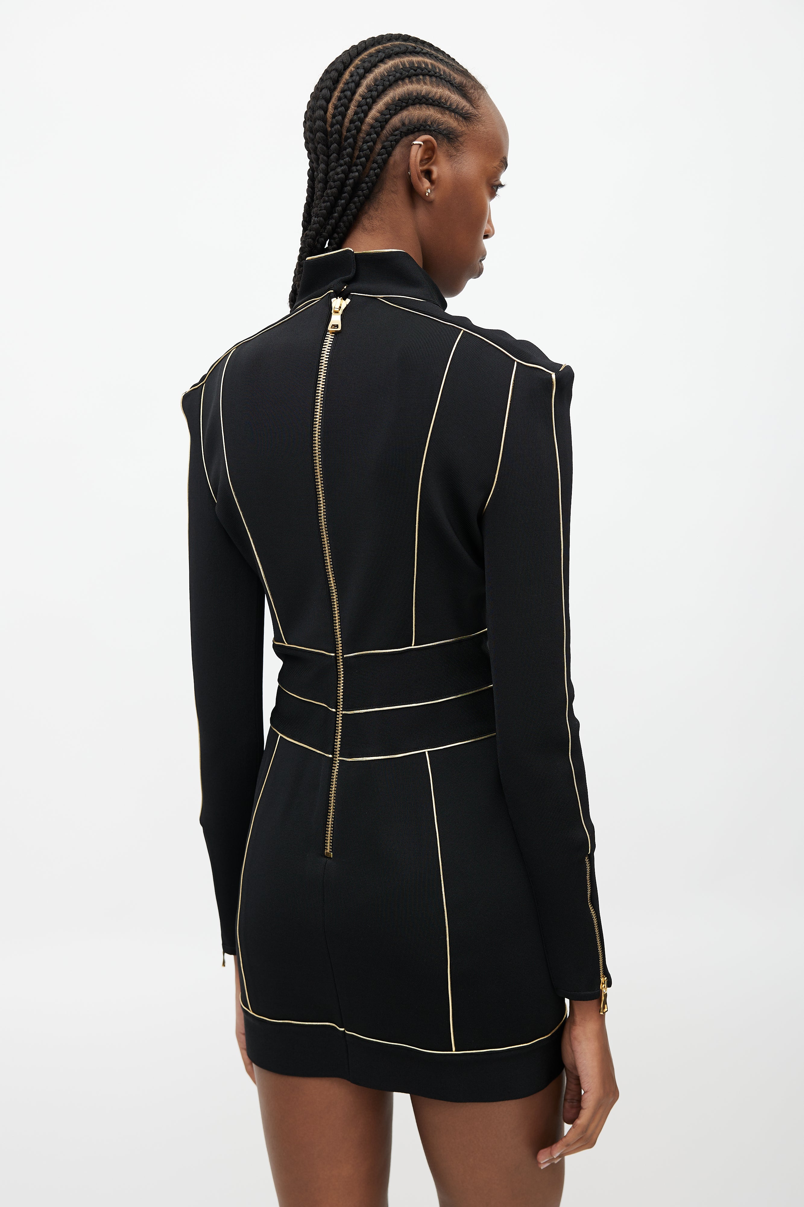 Balmain // Black & Gold Midi Knit Dress VSP Consignment Balmain // Black & Gold Midi Knit Dress VSP Consignment