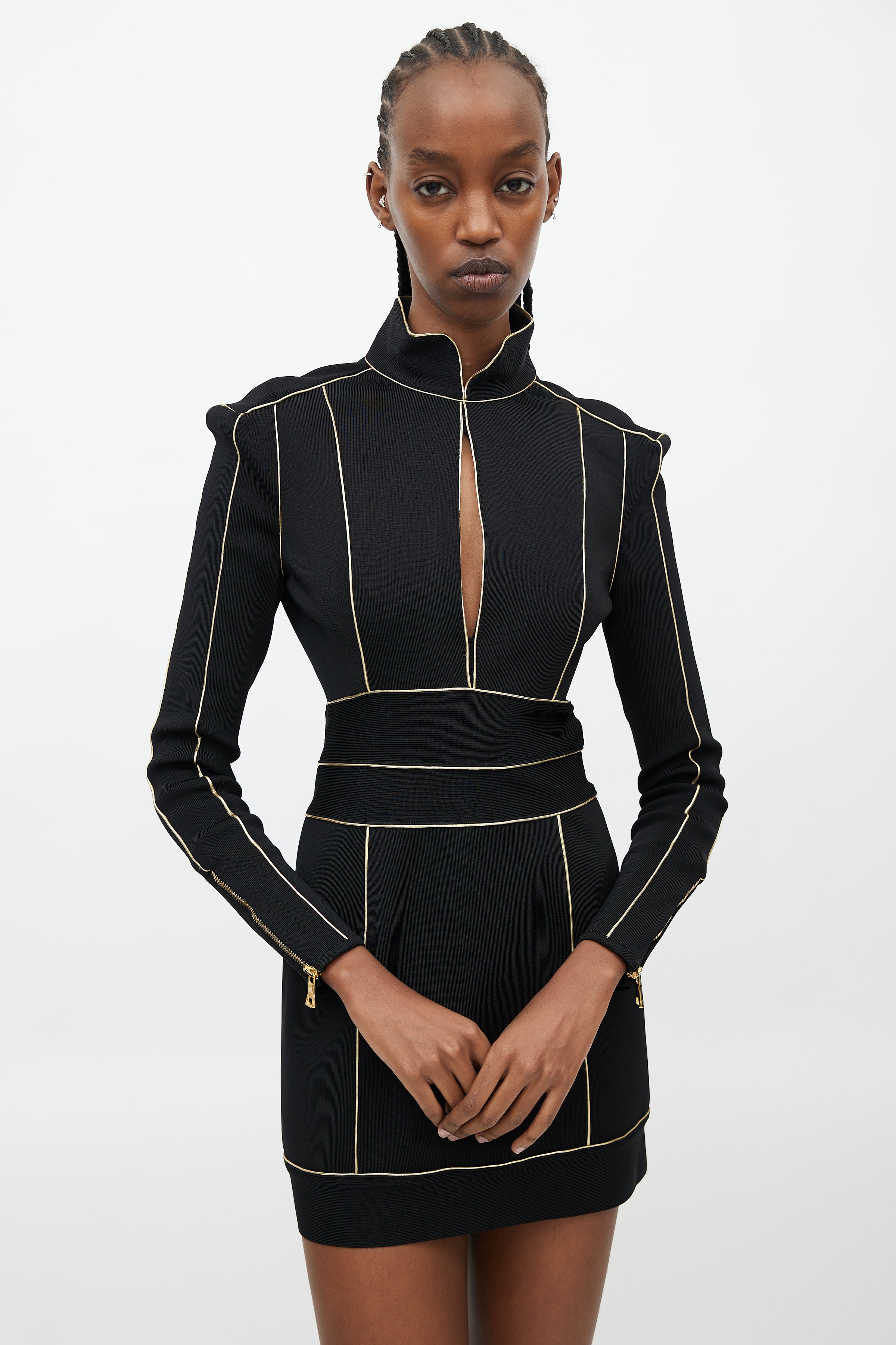 Balmain // Black & Gold Midi Knit Dress VSP Consignment Balmain // Black & Gold Midi Knit Dress VSP Consignment