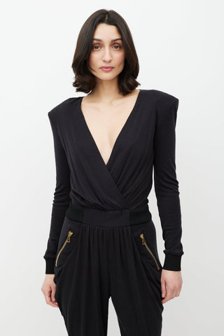 Balmain Black & Gold Wool Jumpsuit