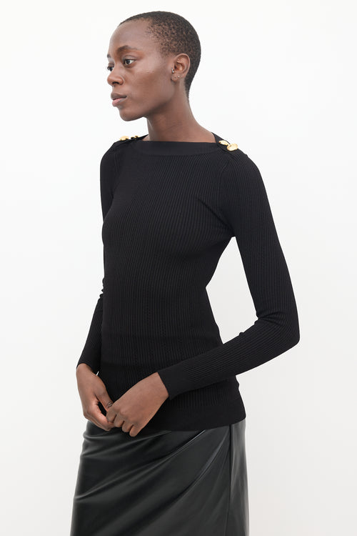 Balmain Black & Gold Ribbed Knit Sweater