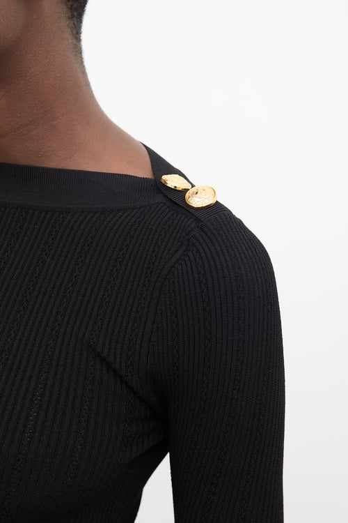 Balmain Black & Gold Ribbed Knit Sweater