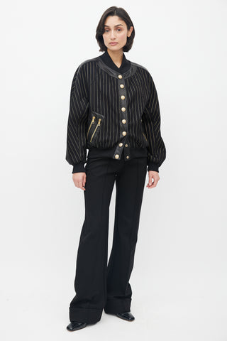 Balmain Black & Gold Stripe Bomber Jacket