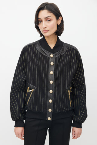 Balmain Black & Gold Stripe Bomber Jacket