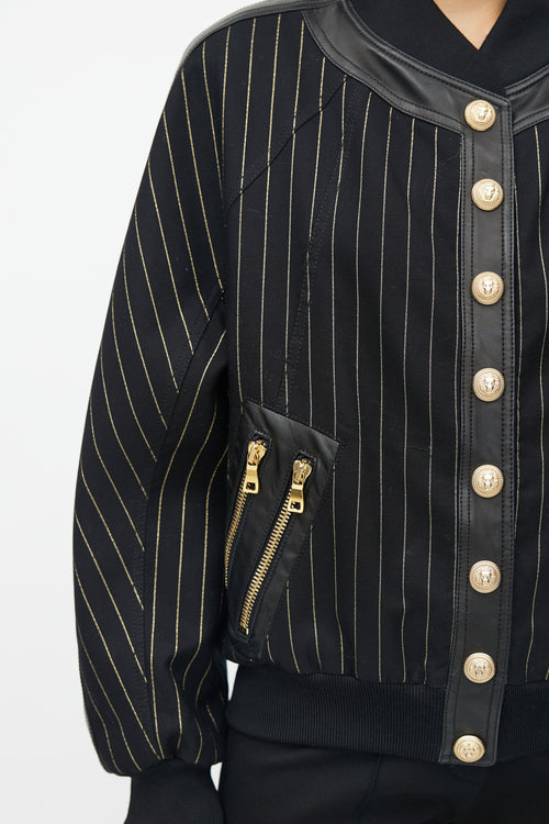 Balmain Black & Gold Stripe Bomber Jacket