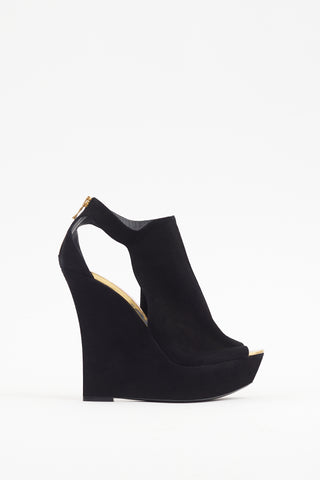 Balmain Black & Gold Suede Amaya Platform Heel