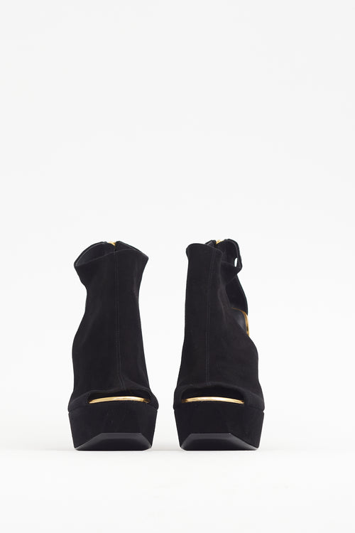 Balmain Black & Gold Suede Amaya Platform Heel