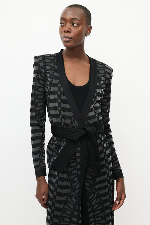 Balmain Black & Grey Knit Belted Cardigan