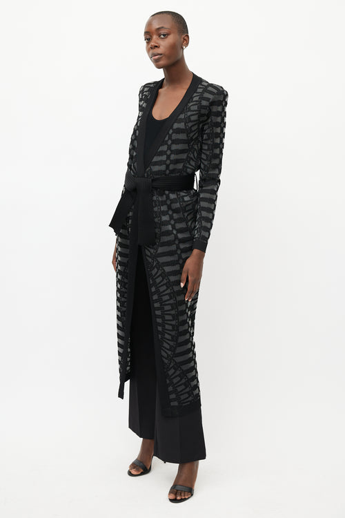 Balmain Black & Grey Knit Belted Cardigan