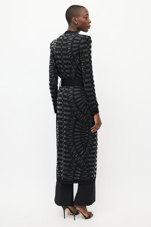 Balmain Black & Grey Knit Belted Cardigan