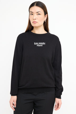 Balmain Black Knit Intarsia Logo Sweater